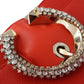 Elegant Orange Leather Shoulder Bag with Crystal Buckle