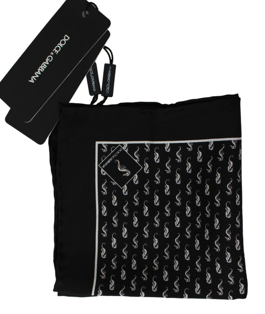 Elegant Black Silk Seahorse Scarf