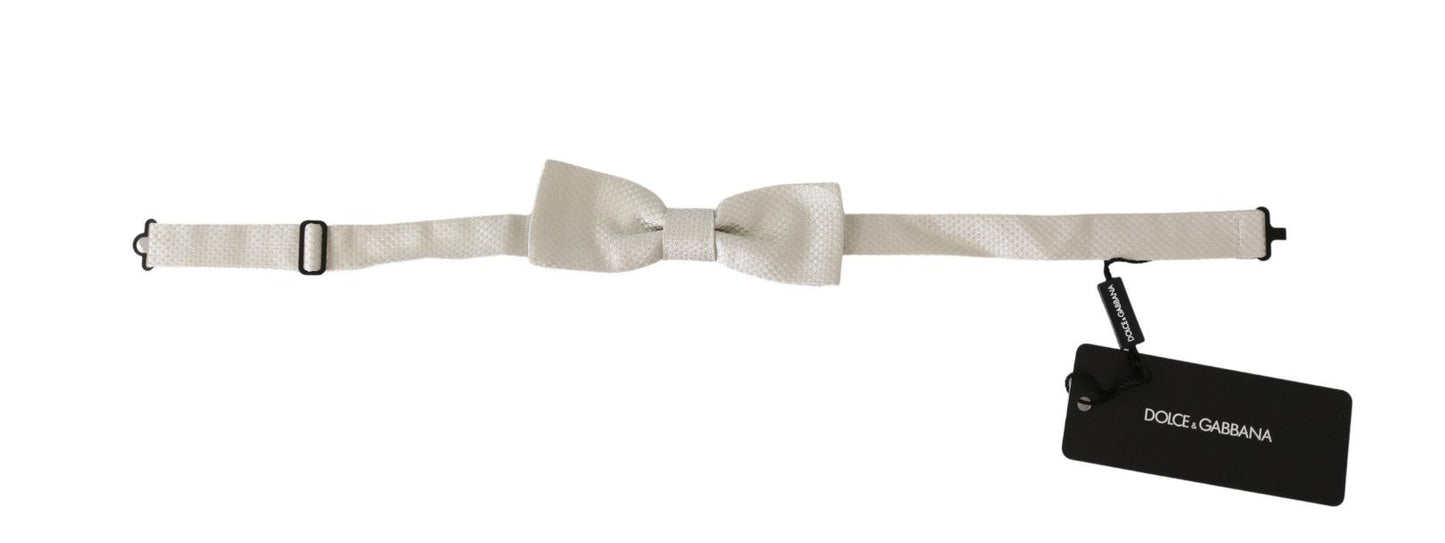 Elegant White Textured Silk Bow Tie