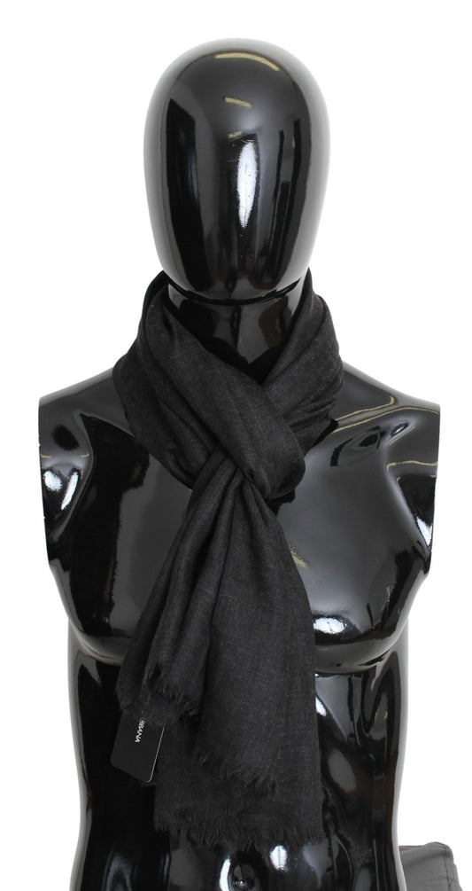 Elegant Dark Gray Cashmere Silk Blend Scarf