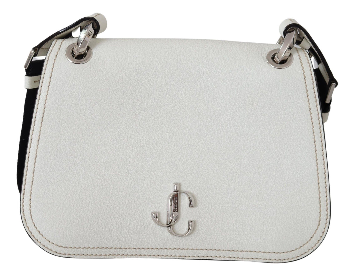 Chic White Leather Shoulder Bag with Magnetic Closure