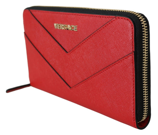 Chic Red Leather Zip Around Wallet