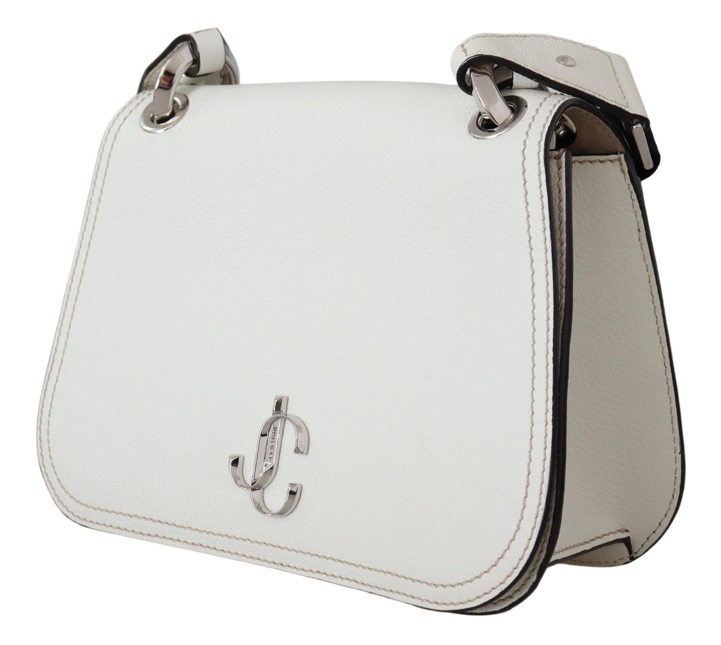 Chic White Leather Shoulder Bag with Magnetic Closure