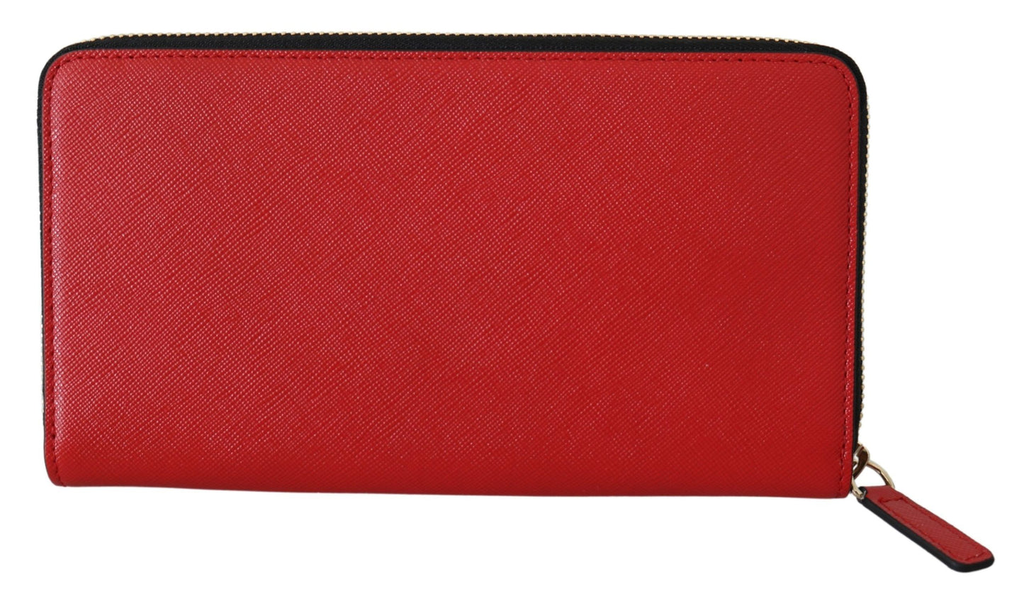 Chic Red Leather Zip Around Wallet