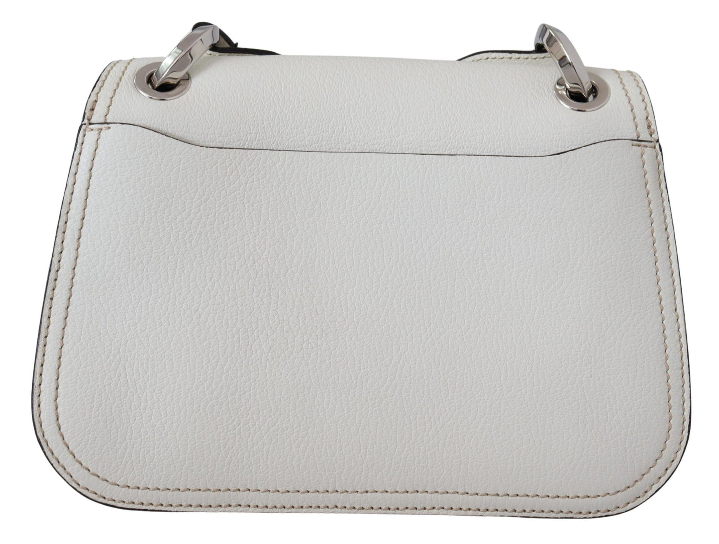 Chic White Leather Shoulder Bag with Magnetic Closure