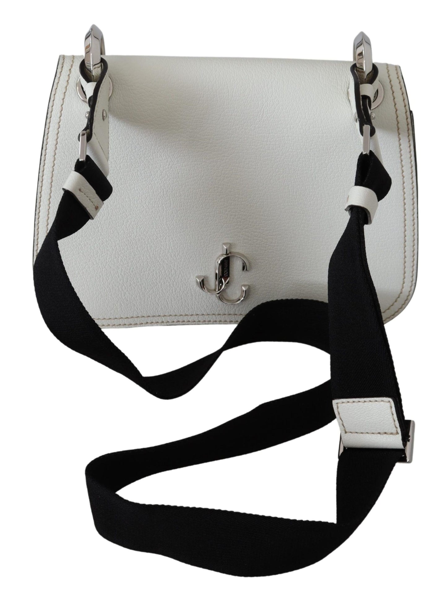 Chic White Leather Shoulder Bag with Magnetic Closure