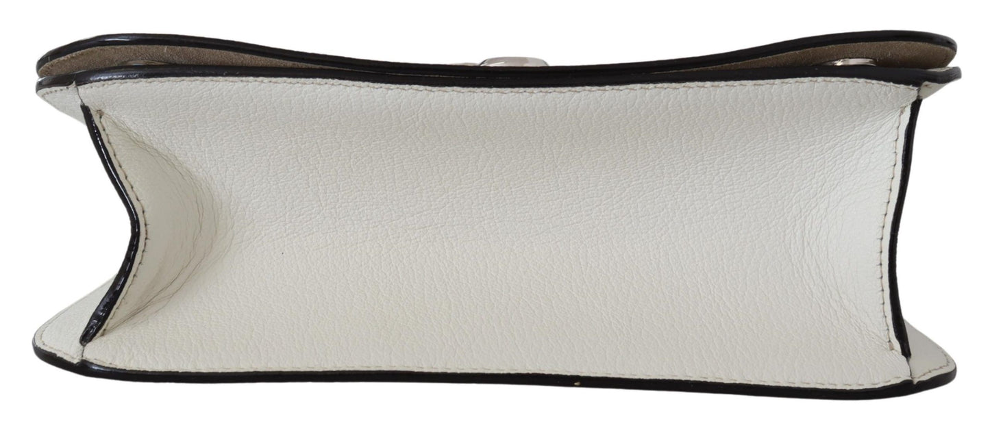 Chic White Leather Shoulder Bag with Magnetic Closure