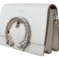 Chic White Leather Shoulder Bag with Crystal Buckle