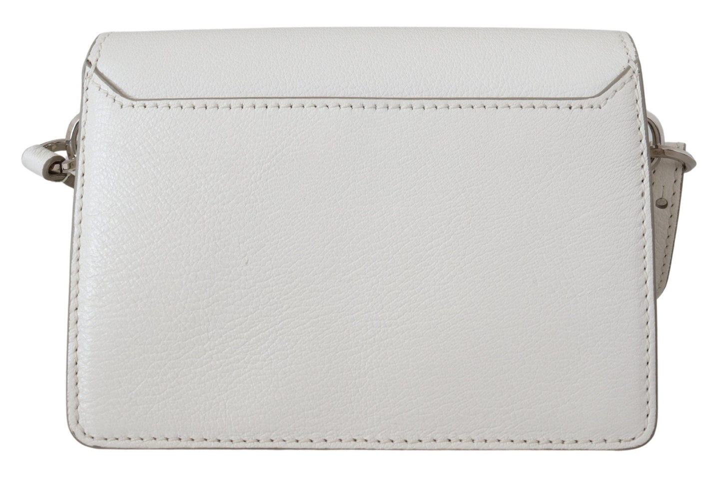 Chic White Leather Shoulder Bag with Crystal Buckle