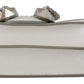 Chic White Leather Shoulder Bag with Crystal Buckle