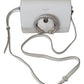 Chic White Leather Shoulder Bag with Crystal Buckle
