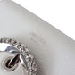 Chic White Leather Shoulder Bag with Crystal Buckle