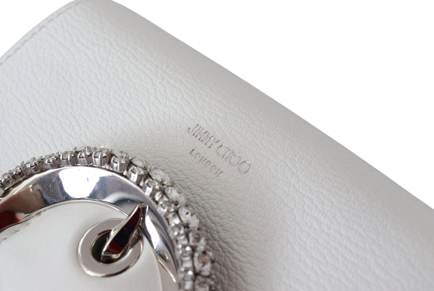 Chic White Leather Shoulder Bag with Crystal Buckle