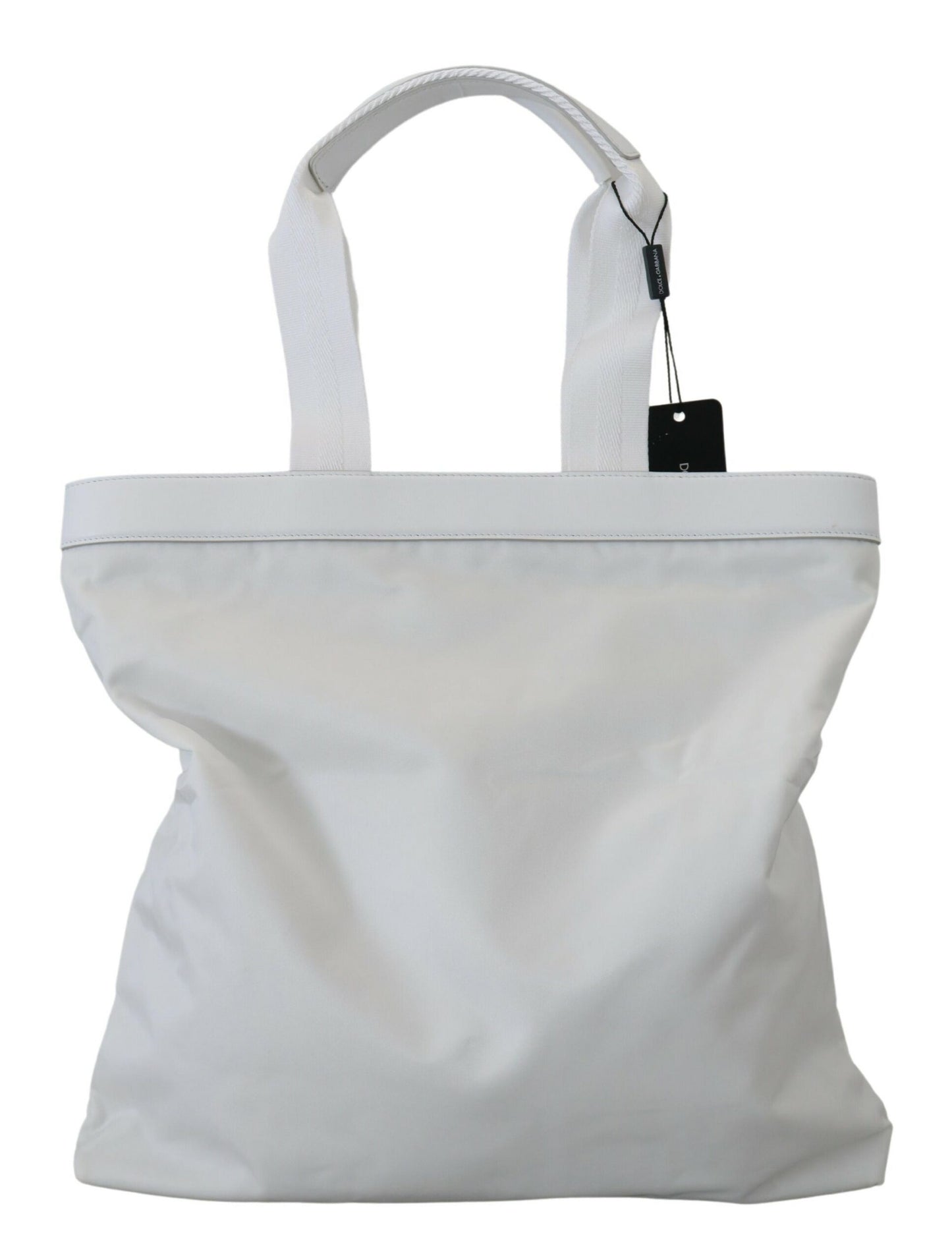 Elegant White Nylon Tote Bag with Leather Accents