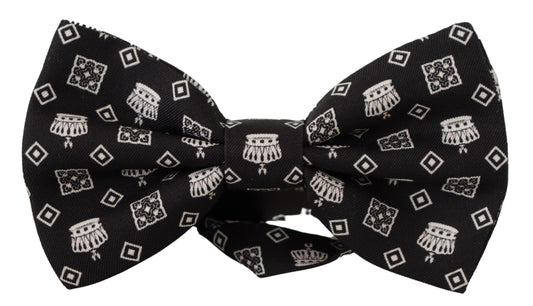 Elegant Silk Black Crown Bow Tie