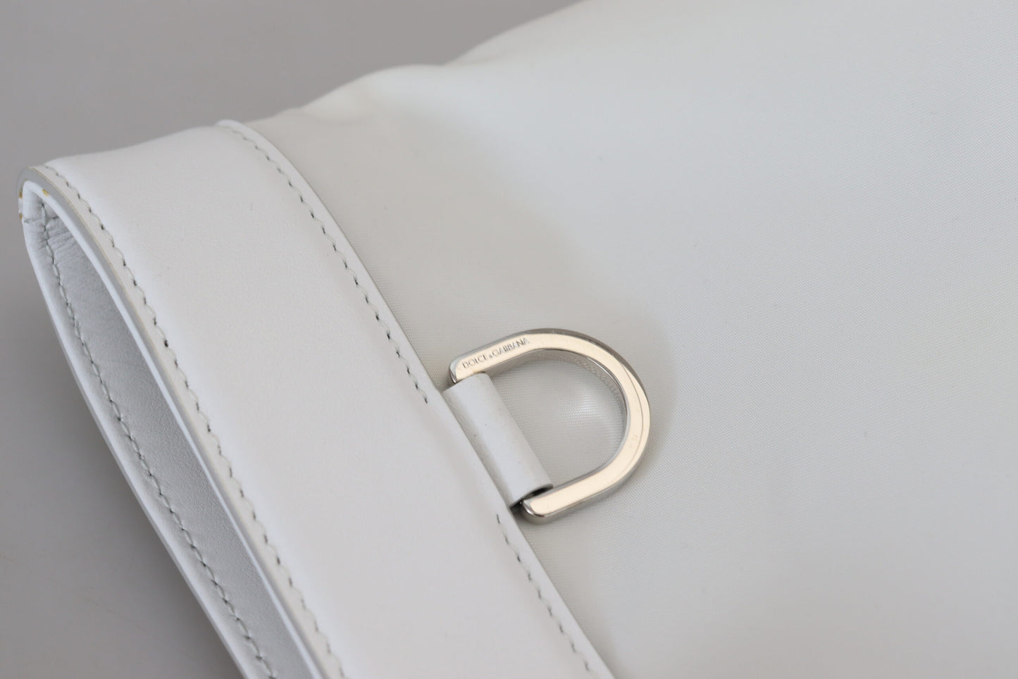 Elegant White Nylon Tote Bag with Leather Accents