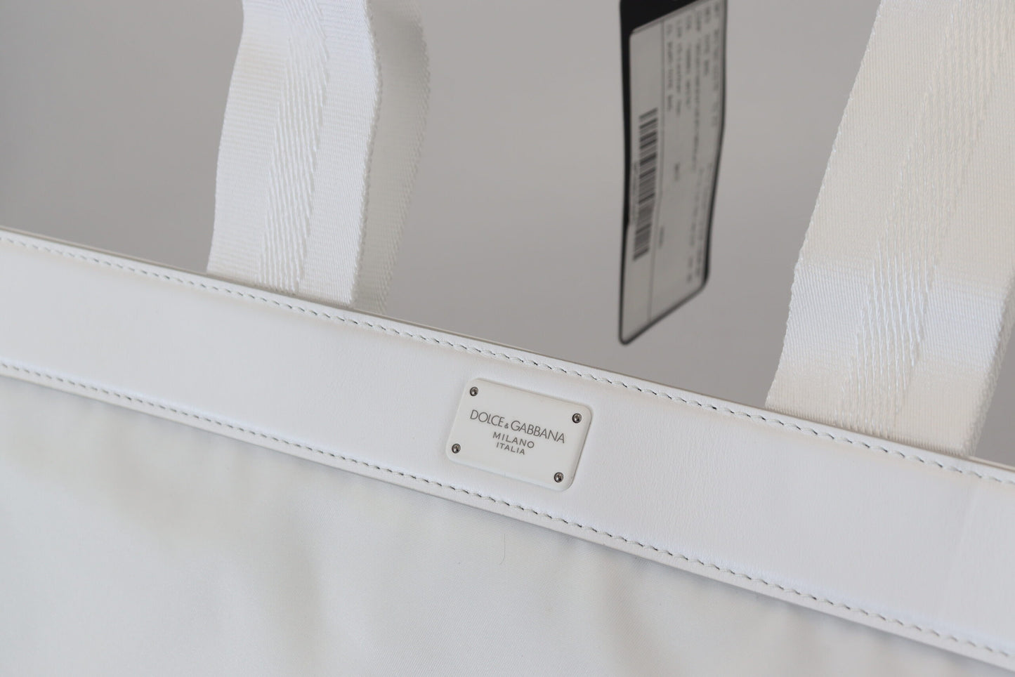 Elegant White Nylon Tote Bag with Leather Accents