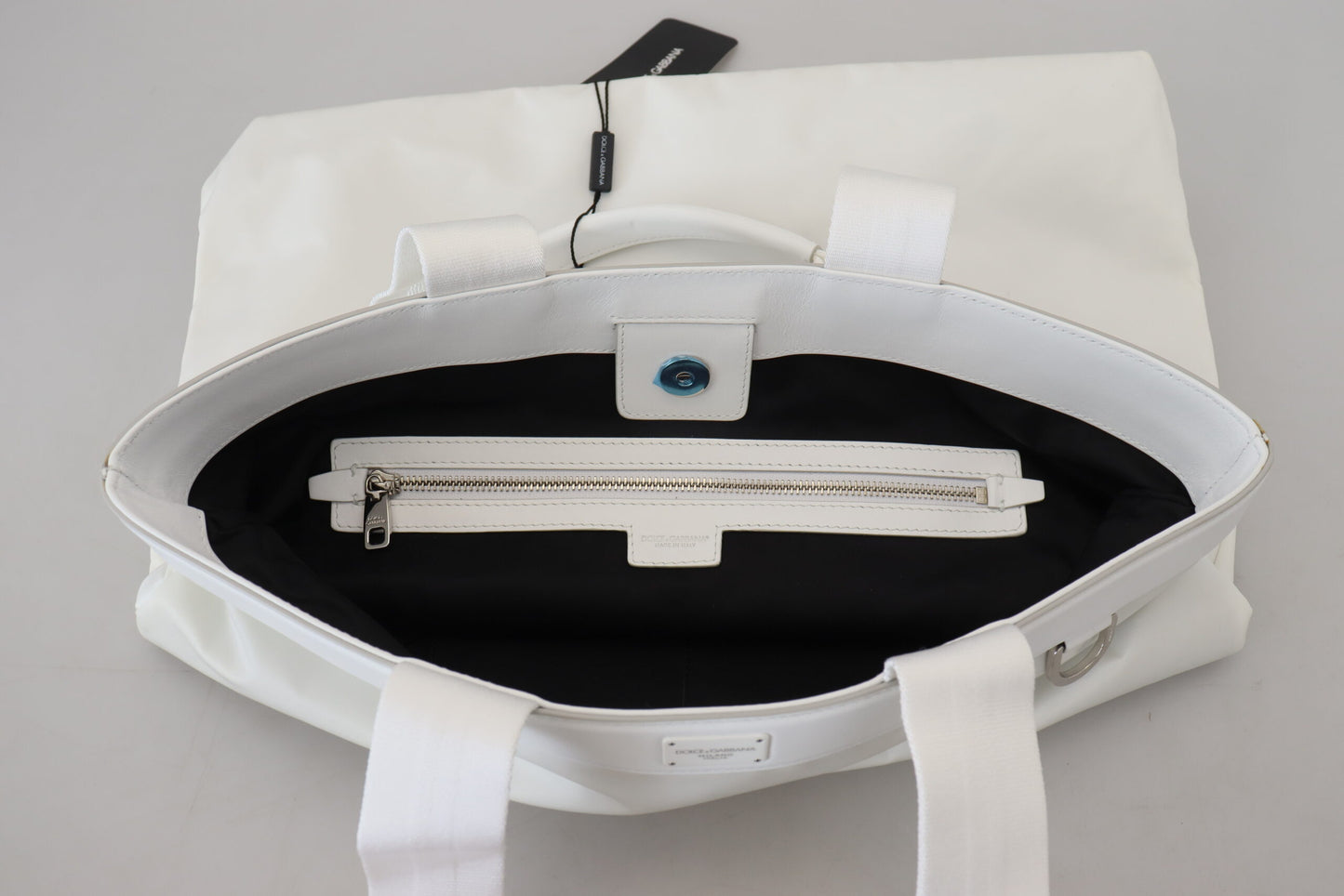 Elegant White Nylon Tote Bag with Leather Accents