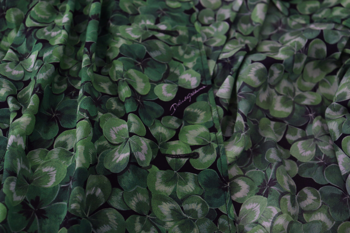 Silk Green Leaves Print Trench Jacket