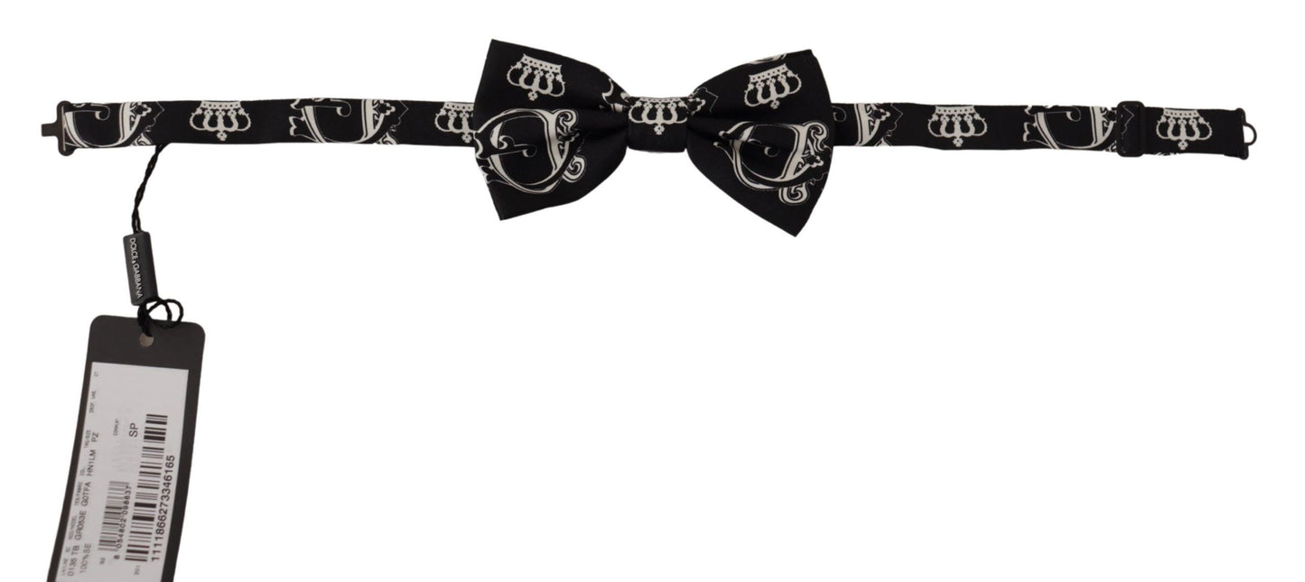 Elegant Silk Black Crown Bow Tie