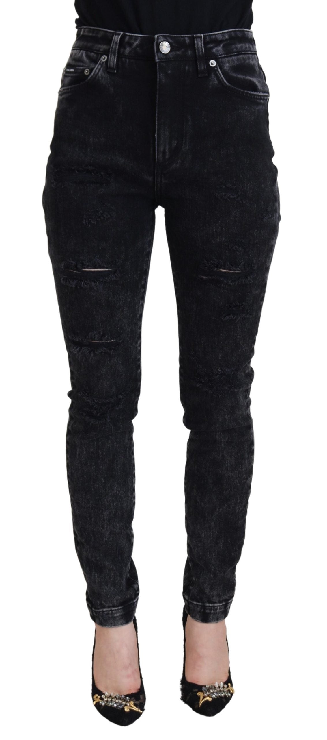 Elegant Black Denim Pants with Chic Detailing