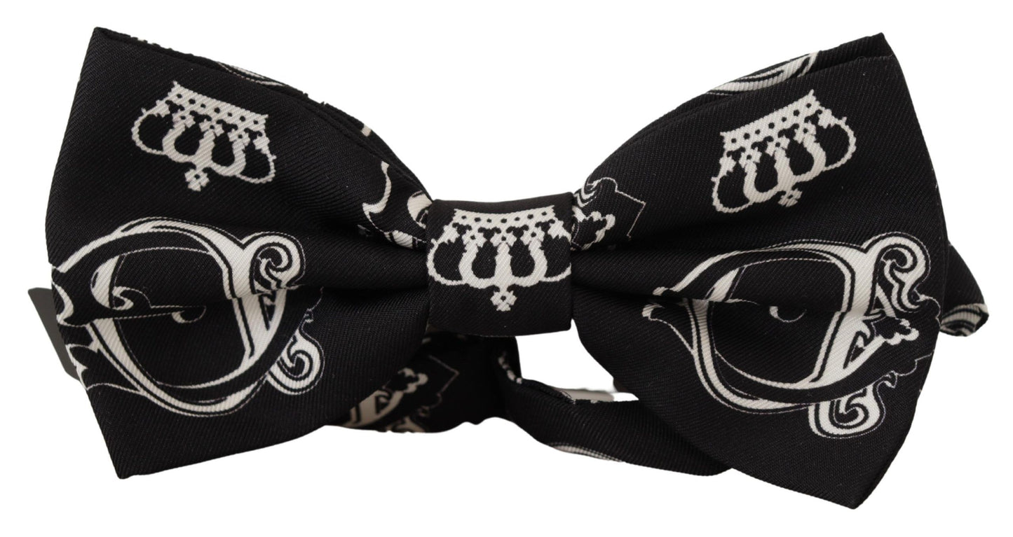 Elegant Silk Black Crown Bow Tie