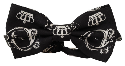 Elegant Silk Black Crown Bow Tie