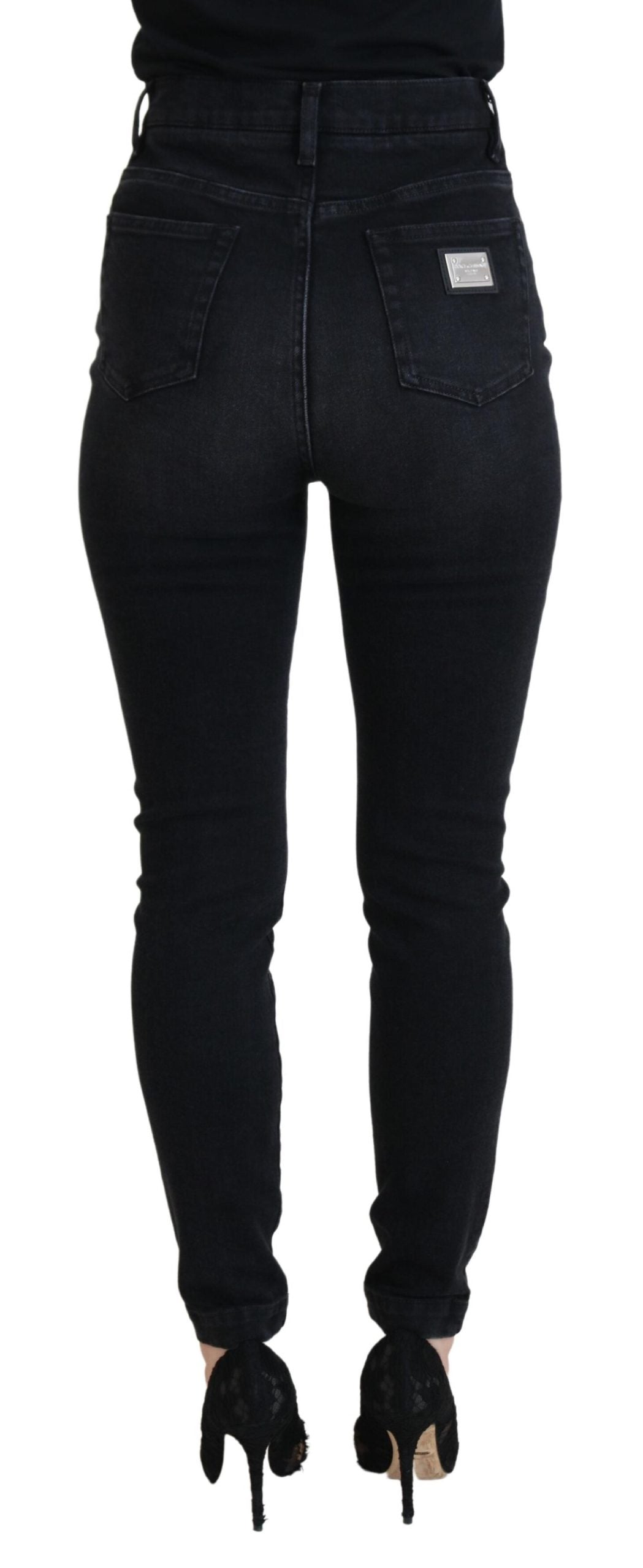 Black Washed Cotton High Waist Denim Jeans