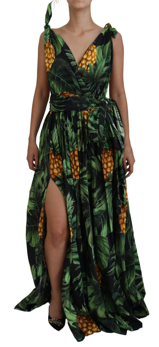 Tropical V-Neck Cotton Maxi Dress