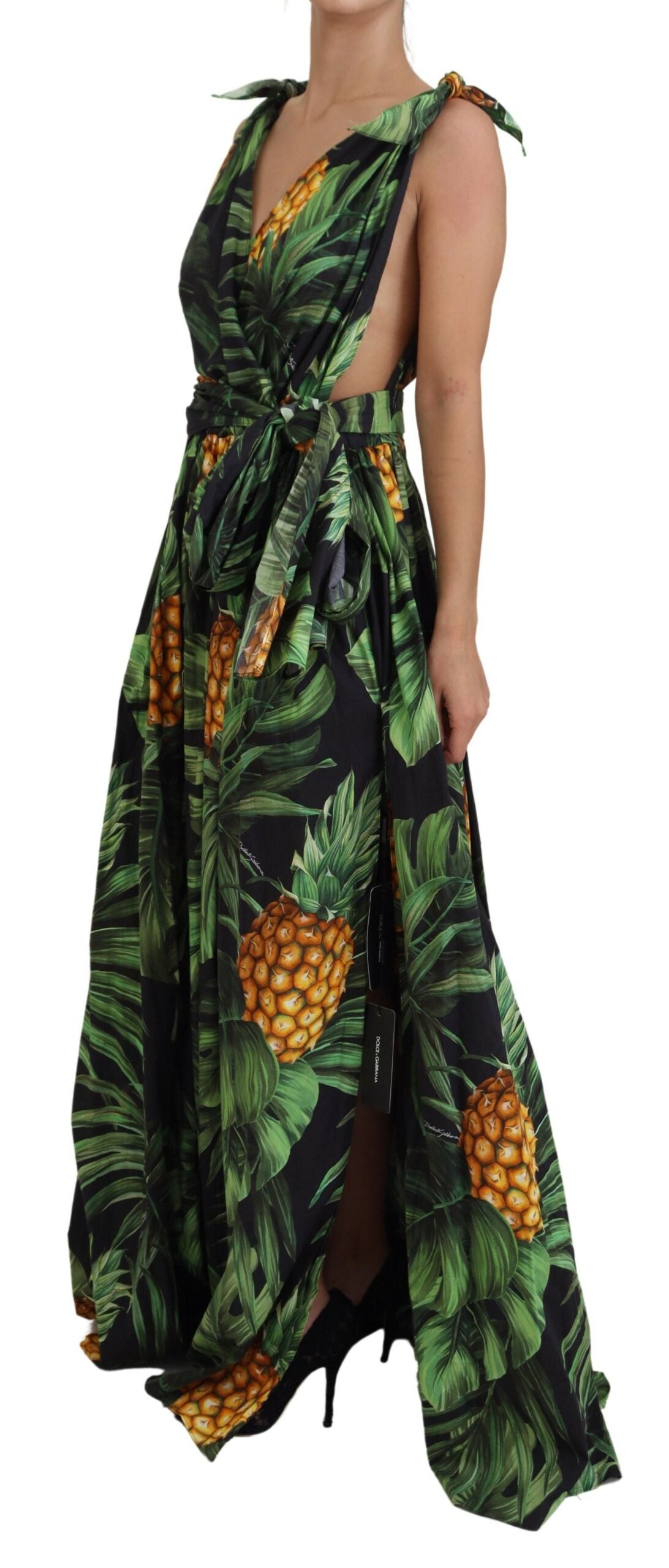 Tropical V-Neck Cotton Maxi Dress