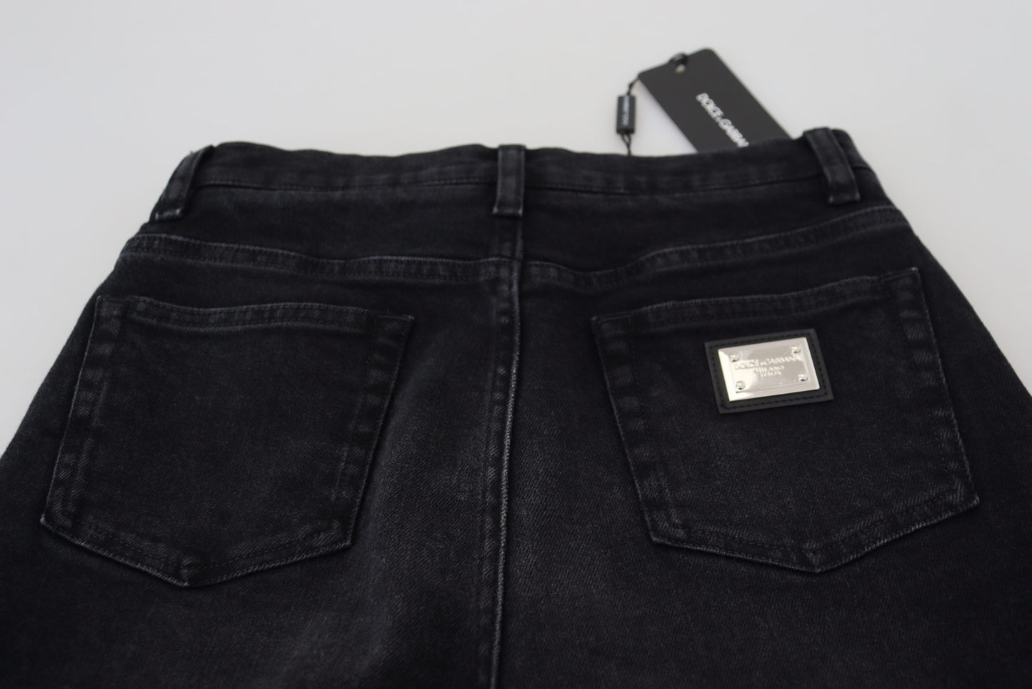 Black Washed Cotton High Waist Denim Jeans