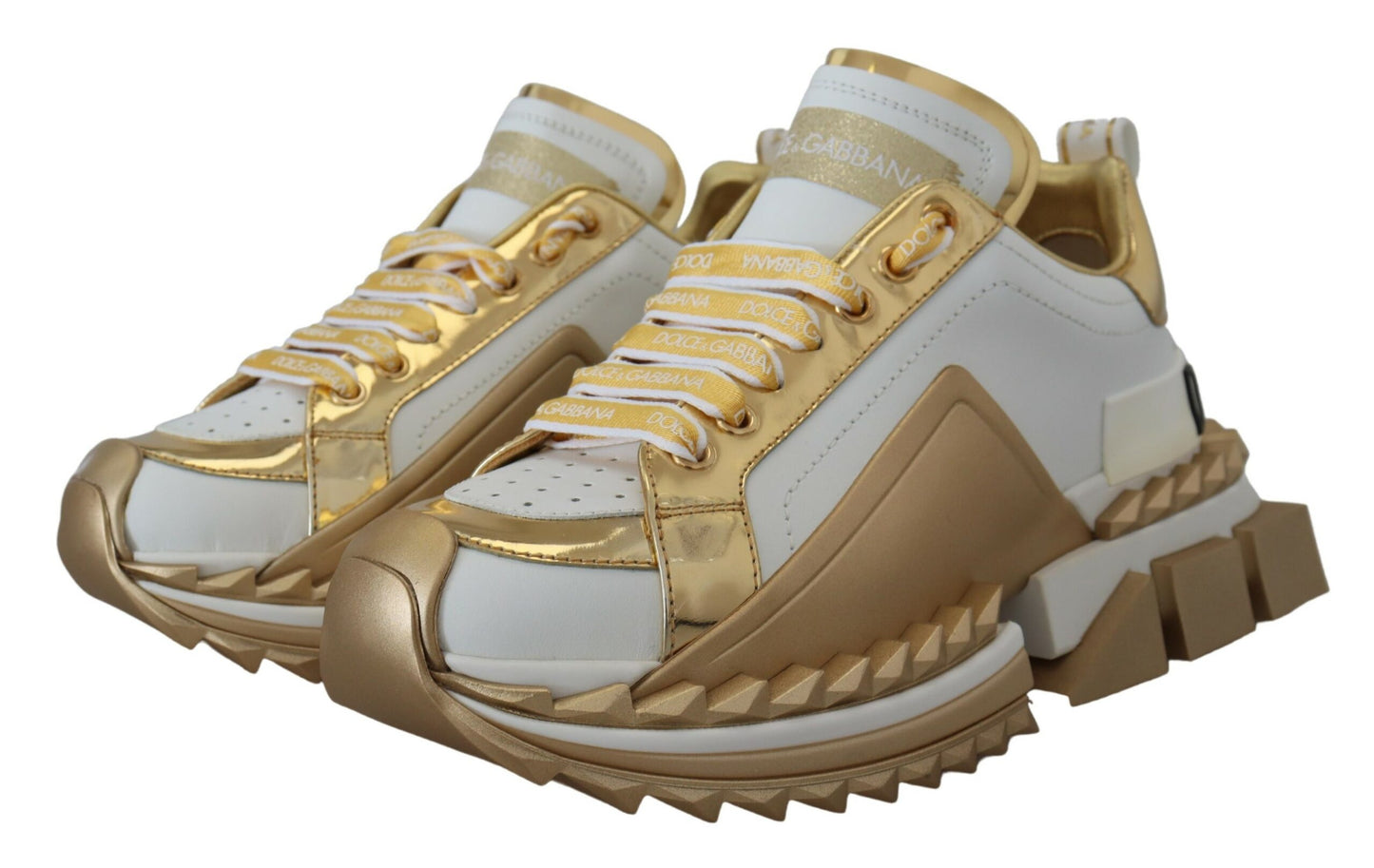 Chic White & Gold Leather Super Queen Sneakers