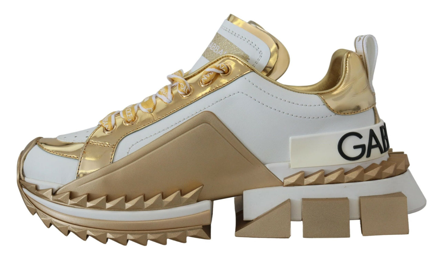 Chic White & Gold Leather Super Queen Sneakers