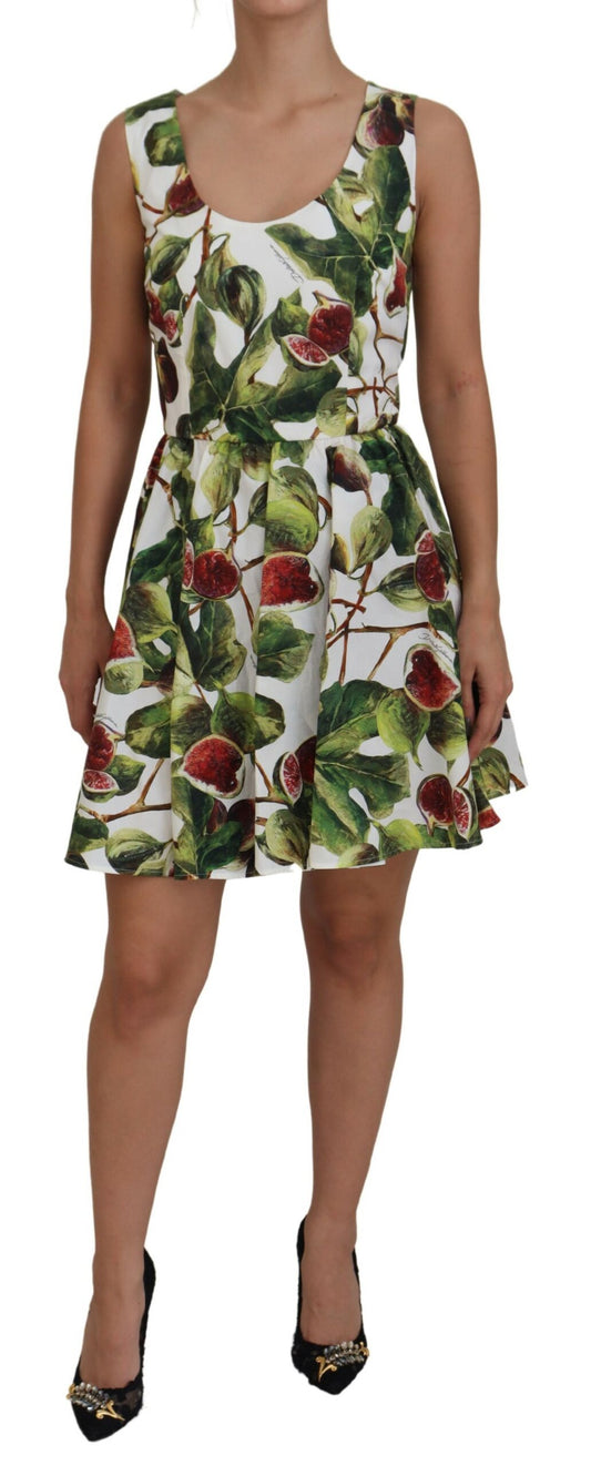 Elegant Fig Print A-Line Sleeveless Dress