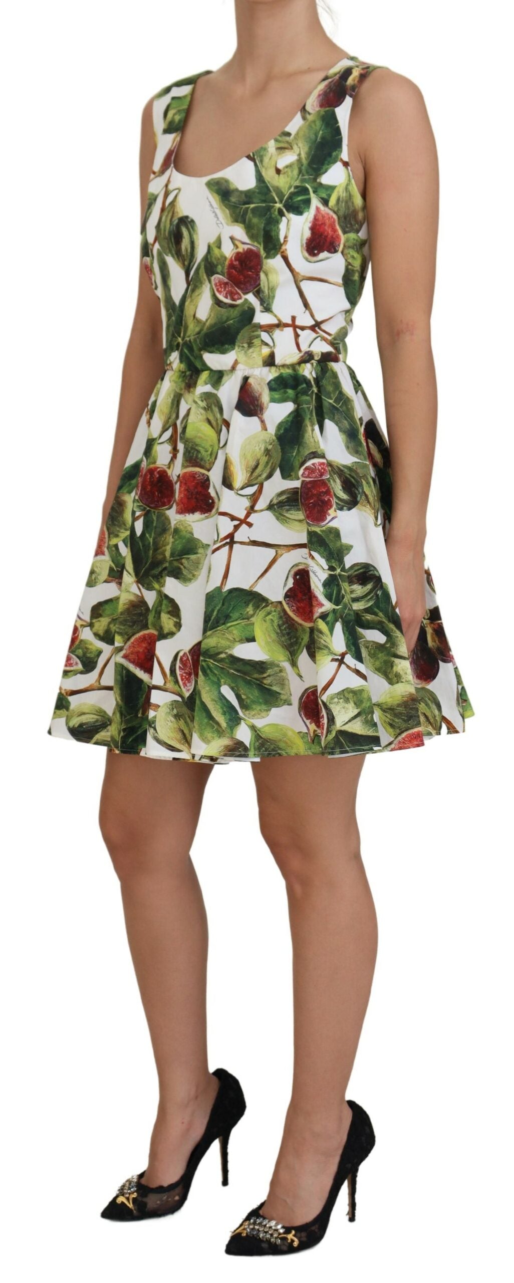 Elegant Fig Print A-Line Sleeveless Dress