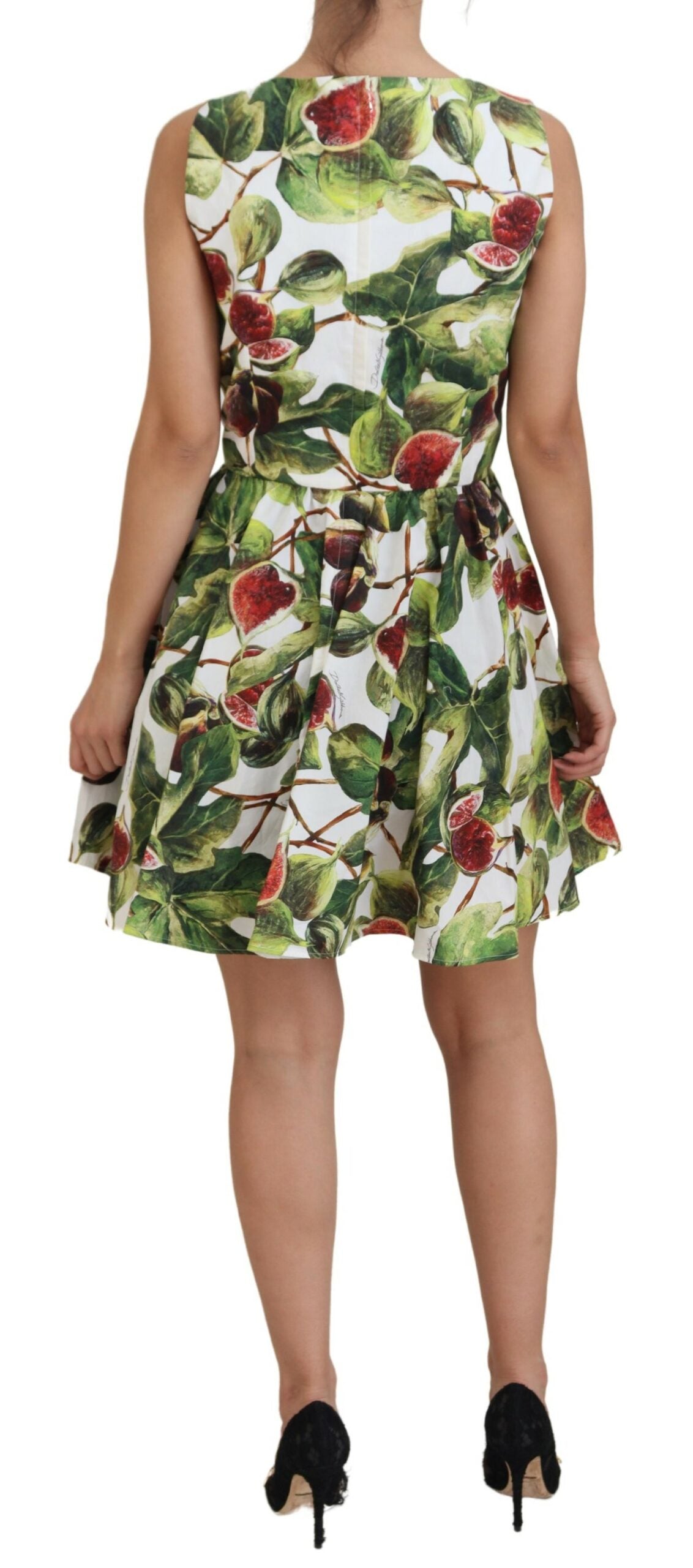 Elegant Fig Print A-Line Sleeveless Dress