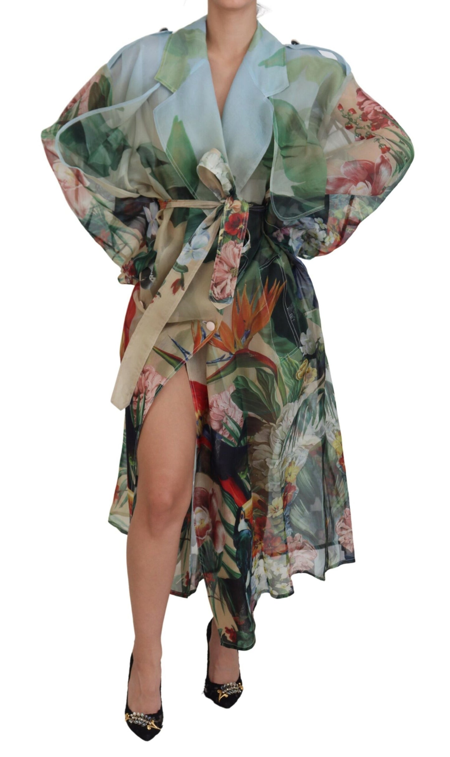 Multicolor Silk Trench Coat