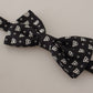 Elegant Silk Bow Tie in Black Logo Pattern