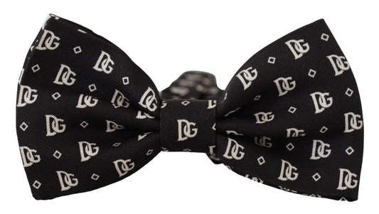 Elegant Silk Bow Tie in Black Logo Pattern