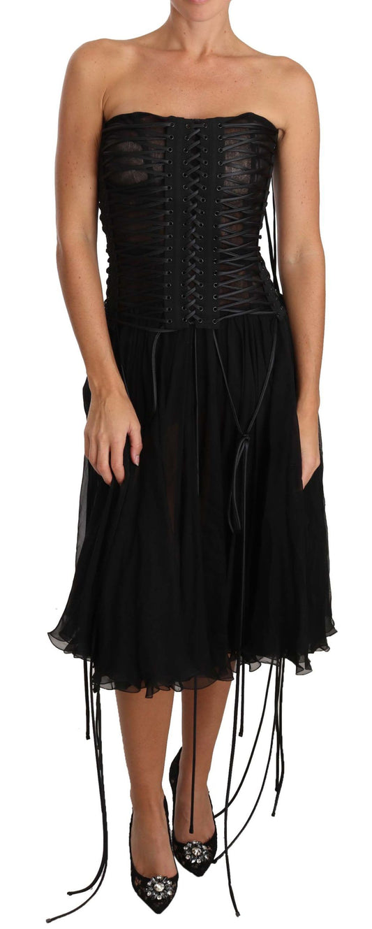 Elegant Strapless A-line Midi Corset Dress