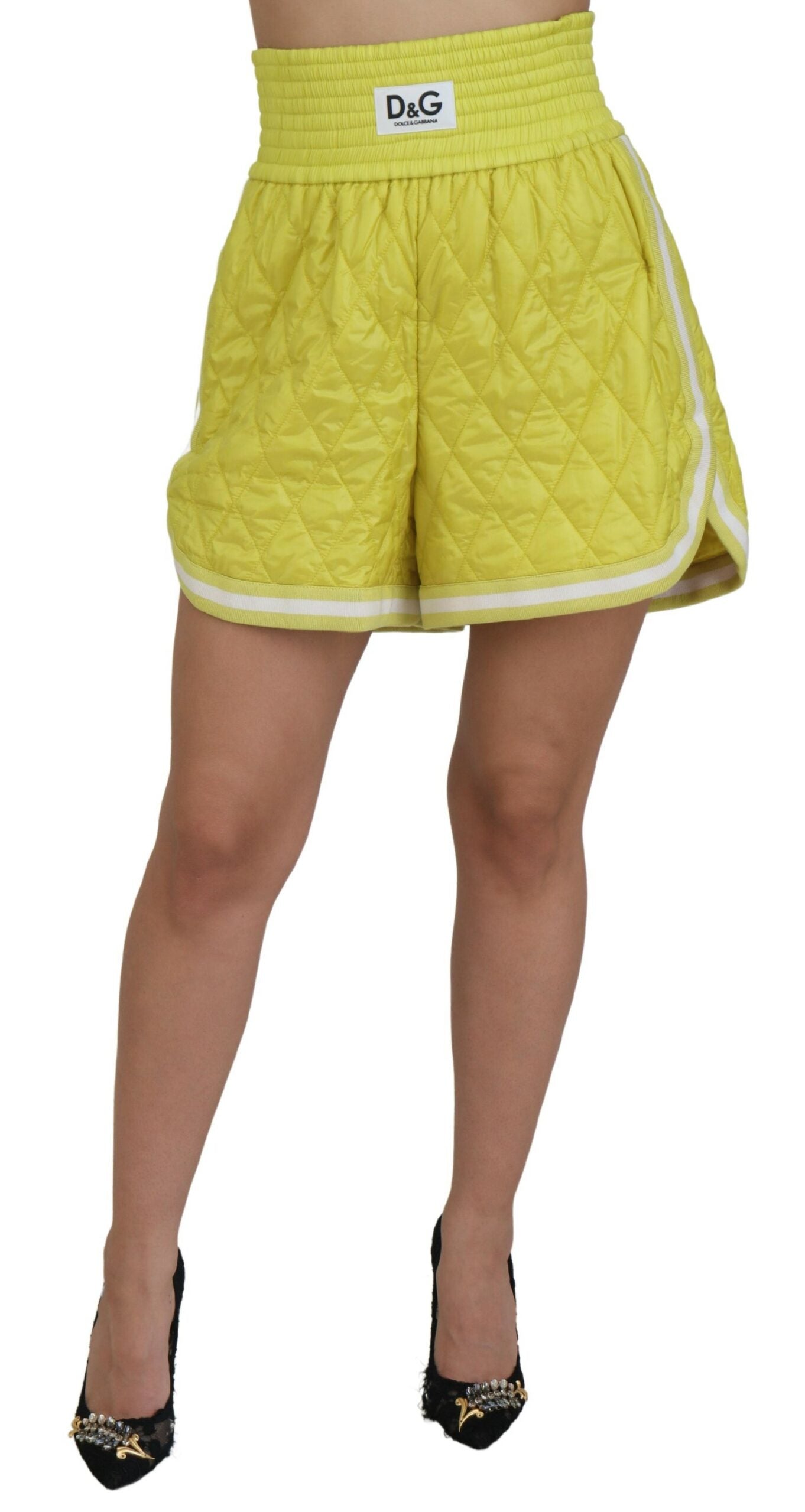 Chic High Waist Quilted Yellow Shorts