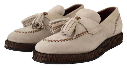 Cream Suede Leather Casual Espadrille Shoes