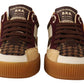 Elegant Brown Plaid Tweed Low Top Sneakers