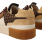 Elegant Brown Plaid Tweed Low Top Sneakers
