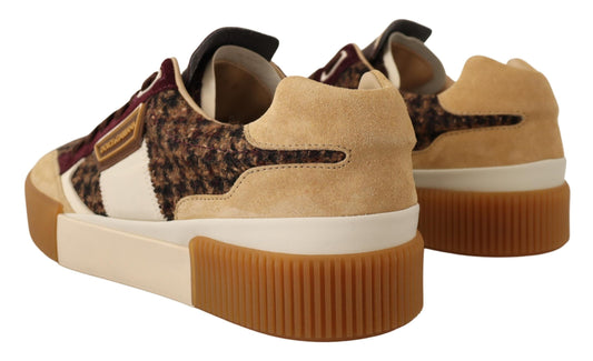 Elegant Brown Plaid Tweed Low Top Sneakers