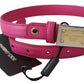Pink Solid Leather Gold Logo Buckle Belt