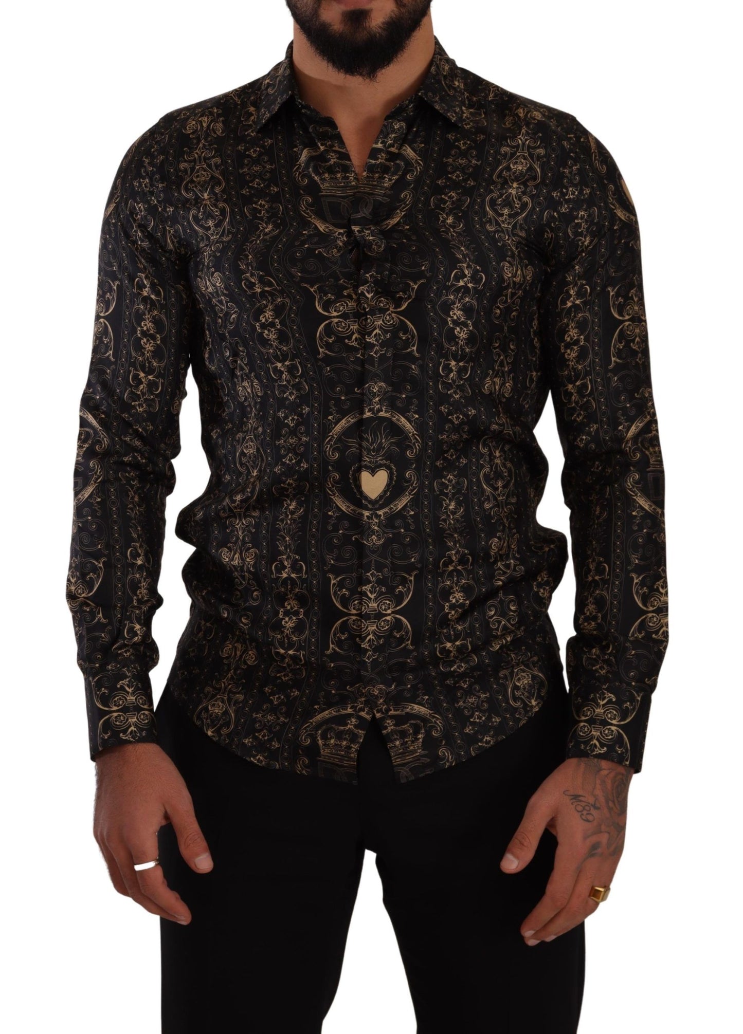 Elegant Slim Fit Silk Crown Print Shirt