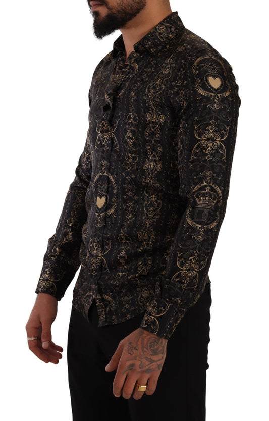 Elegant Slim Fit Silk Crown Print Shirt