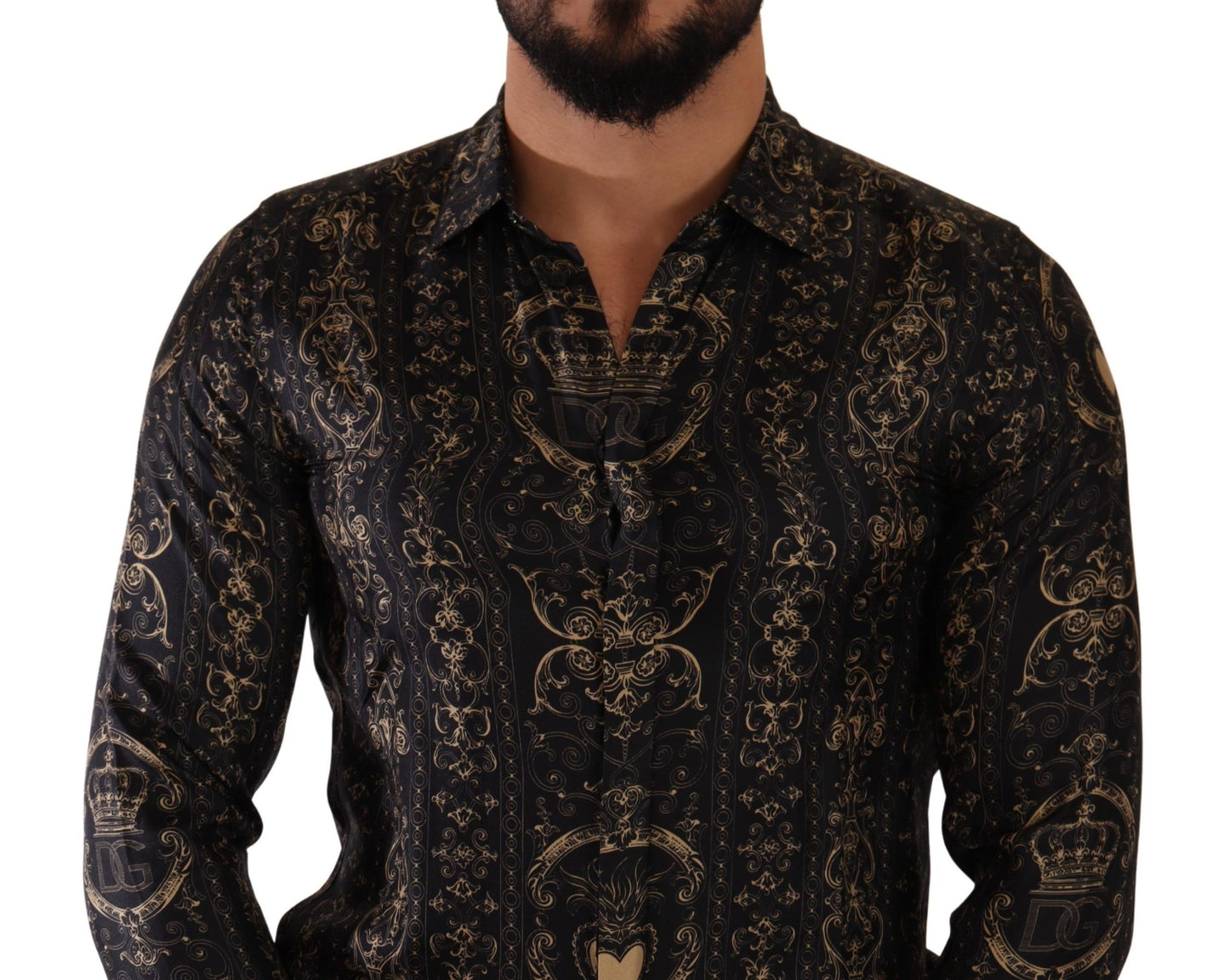 Elegant Slim Fit Silk Crown Print Shirt