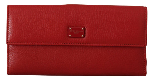 Elegant Red Leather Bifold Continental Wallet